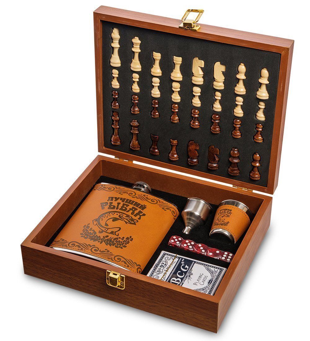 GT-44 Подарочный набор фляжка 500 мл с шахматами «Лучший охотник»