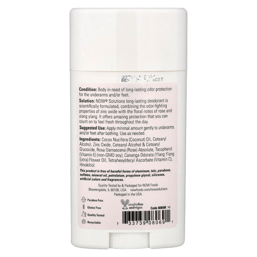 NOW Foods, Solutions, дезодорант длительного действия, роза и иланг-иланг, 62 г (2,2 унции)