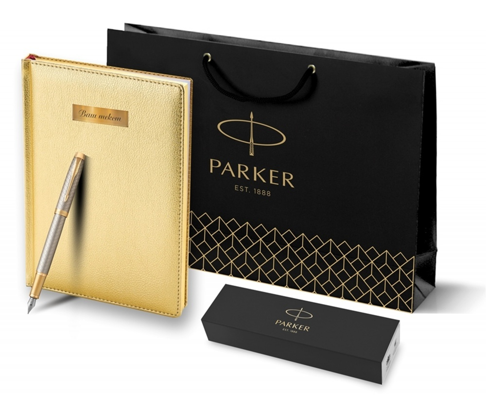 Подарочный набор Parker: ежедневник, ручка перьевая Parker IM Premium Warm Silver Grey GT, цвет чернил синий