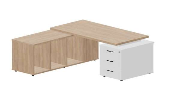 Стол на опорной тумбе 3 ящика и опорной сервисной тумбе (левый) 180(+30/45/60)х180х73.5см л