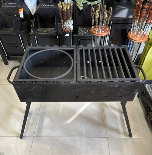 Мангал складные ножки с решеткой и кольцом 600*330*3мм