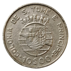 Монета Сан-Томе и Принсипи 10 эскудо (escudo) 1939 год