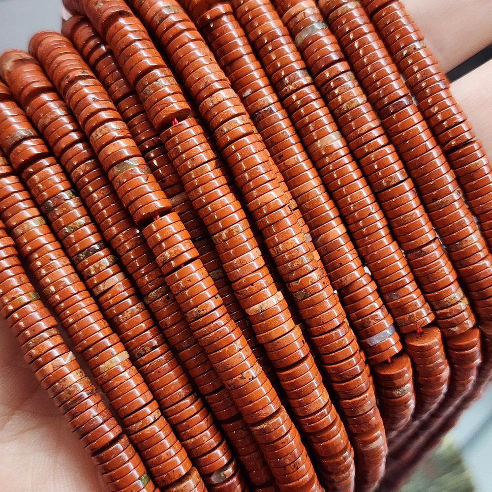 Яшма природная красная, бусины диски, 6мм, нить 10см