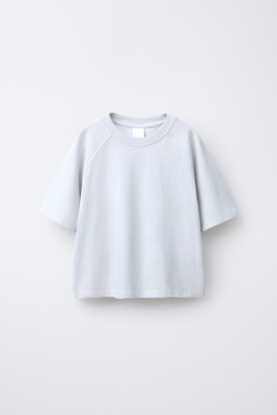 ZARA КОМПЛЕКТ ИЗ ФУТБОЛКИ HEAVY WEIGHT И ЛЕГИНСОВ GLARE RIB С ЭФФЕКТОМ ПОТЕРТОСТИ, ЖЕМЧУЖНО-СЕРЫЙ