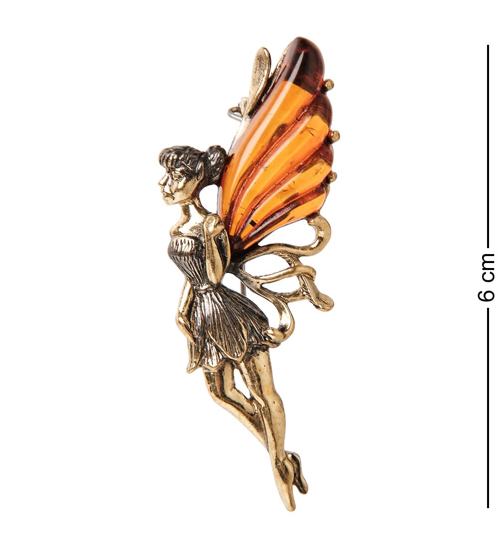 AM-1632 Брошь «Фея Динь-Динь» (латунь, янтарь)