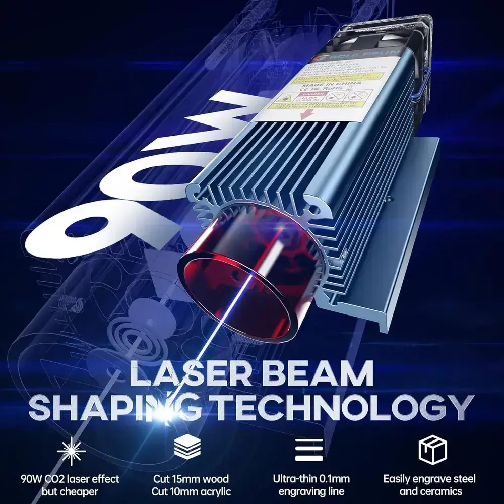 SCULPFUN S9 Лазерный гравер, 90 Вт эффект, высокоточный ЧПУ лазерный гравировальный станок для резки