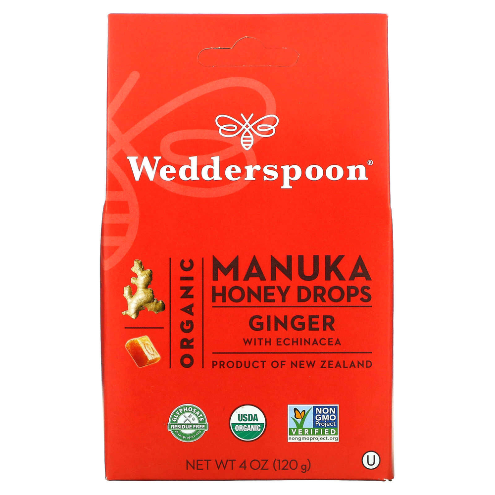 Wedderspoon, органические леденцы с мёдом манука, имбирь и эхинацея, 120 г (4 унции)