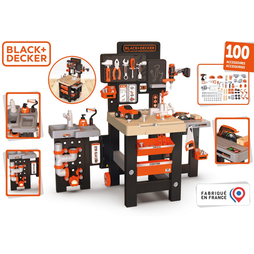 Детский мега-верстак Smoby Black 360726WEB & Decker с зоной маляра и сантехника 100 аксессуаров от 3 лет — фото 3