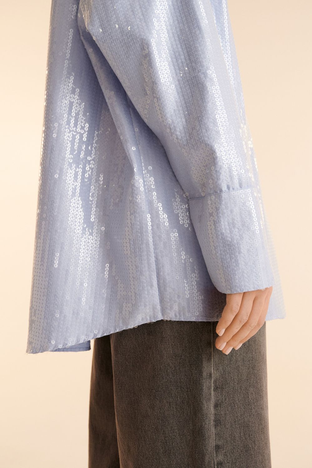 Рубашка с пайетками (Office Queen), голубая