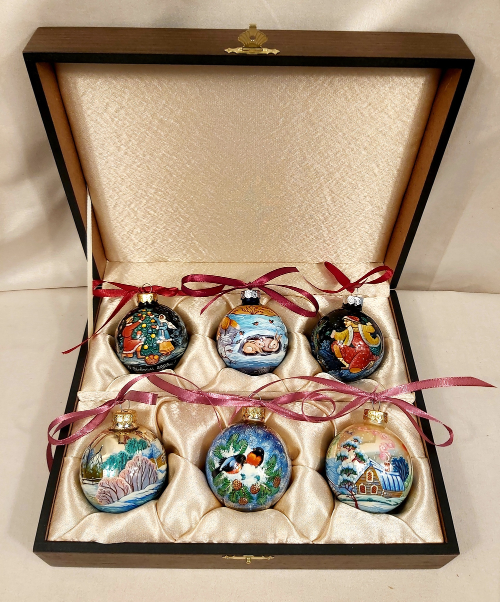 Набор елочных шаров  с ручной росписью Палех  №12