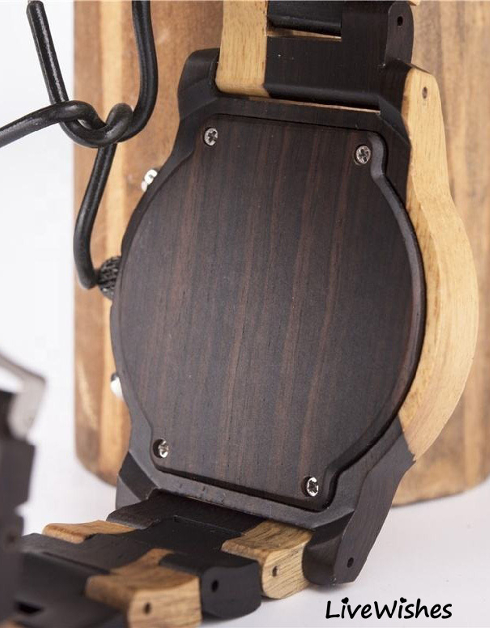 Часы наручные из натурального дерева кварцевые DODO DEER на деревянном браслете, темно-коричневый/черно-коричневый W10620-01