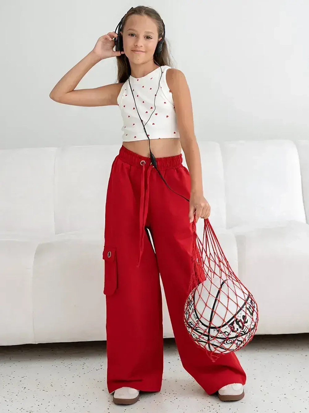 Штаны для девочки карго с карманами