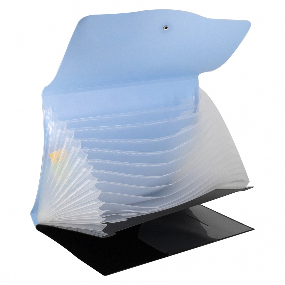 Папка-картотека Alingar, A4, 330х250 мм, на пуговице, пластик, 600 мкм, 13 отделений, папка-планшет, голубой клапан