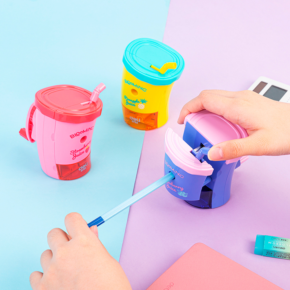 Точилка DELI "Blooming" Juice механическая, 1 отверстие, с контейнером, ассорти