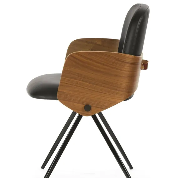 Обеденный стул Dune, черная экокожа, спинка орех