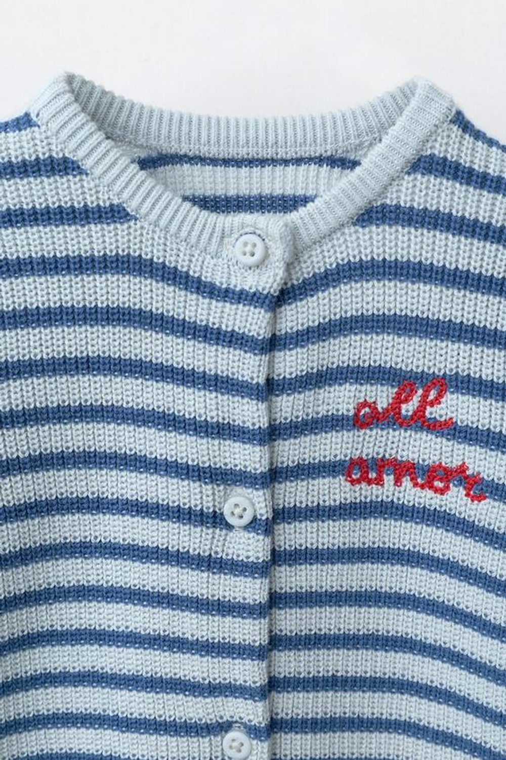 ZARA КОМБИНЕЗОН В ПОЛОСКУ С ВЫШИТОЙ НАДПИСЬЮ, ГОЛУБОЙ