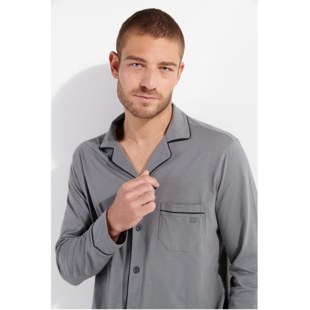 Мужская пижама серая с окантовкой HOM ALBERT Long Sleepwear 402802_4000ZU