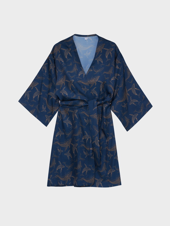 Шелковый халат-кимоно с китами