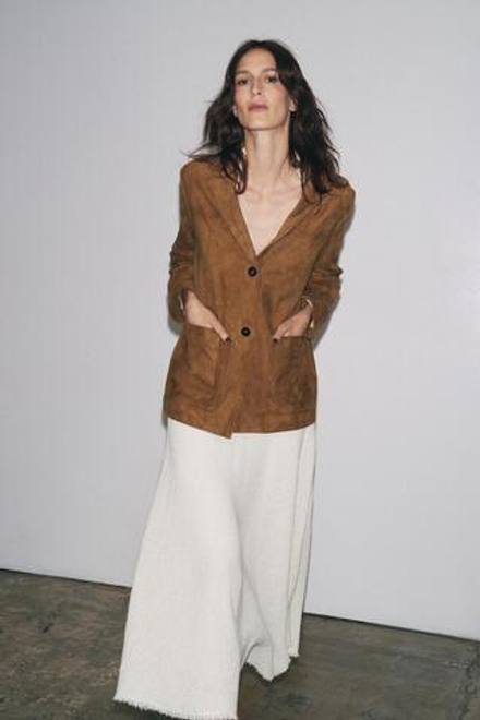 ZARA КУРТКА ИЗ ЗАМШИ ZW COLLECTION LIMITED EDITION, КОРИЧНЕВЫЙ