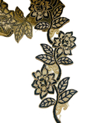 Кружево декоративное с кордом и вышивкой цвет молочно-золотой с черным