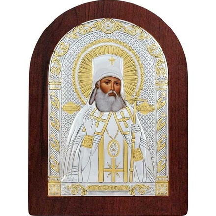 Лука Крымский. Арочная икона в серебряном окладе. 12 х 16 см