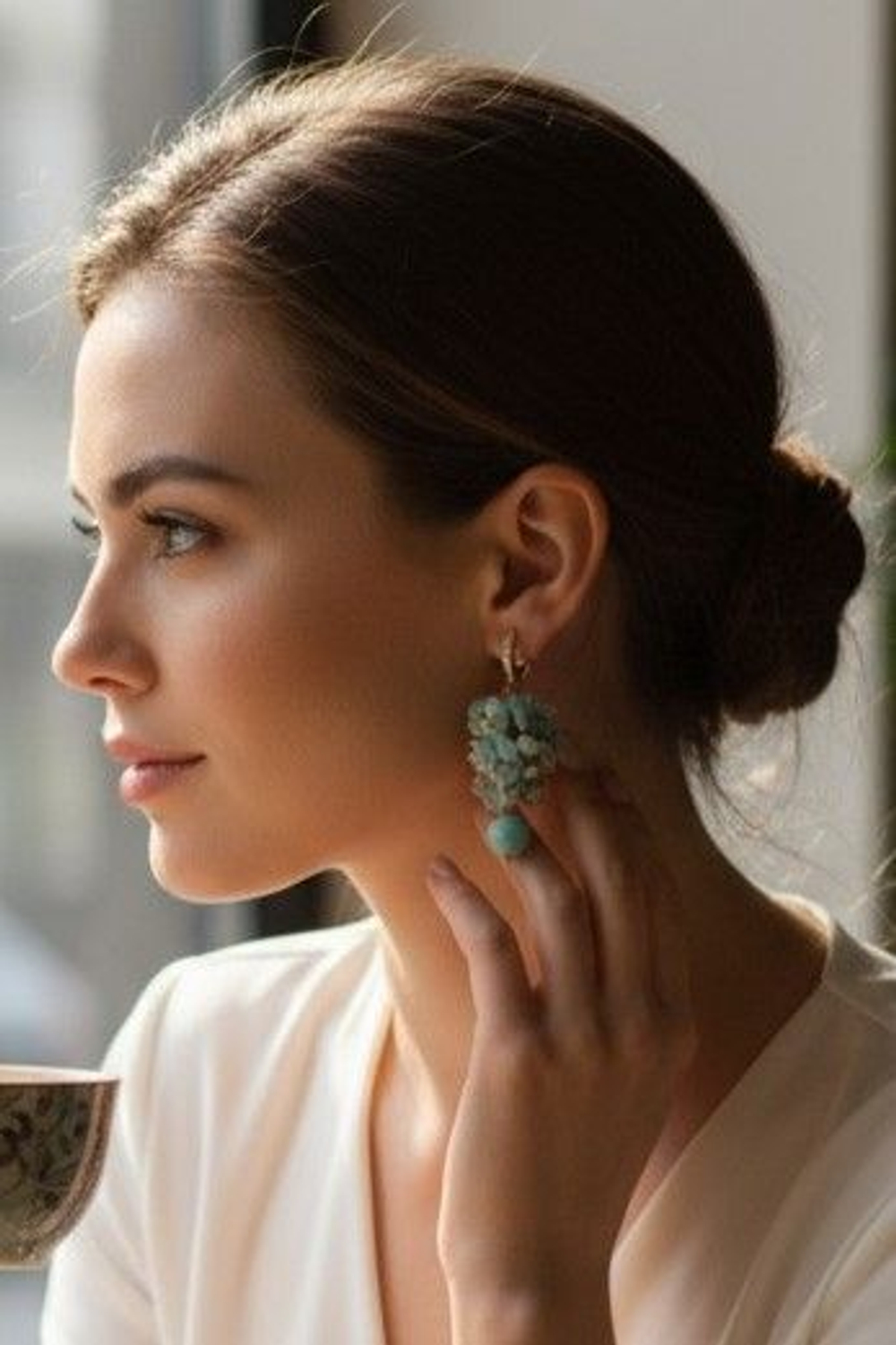 Серьги грозди из Амазонита и фианиты