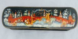 Шкатулка Палех  под ручку "Тройка. Зимние гуляния" Худ. Быкова 20×6см