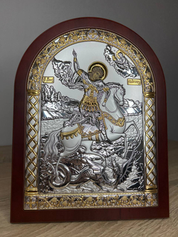Георгий Победоносец, икона арочная, красное дерево 175х225