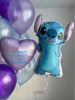 Воздушные шары Стич сиреневый/голубой №3858
