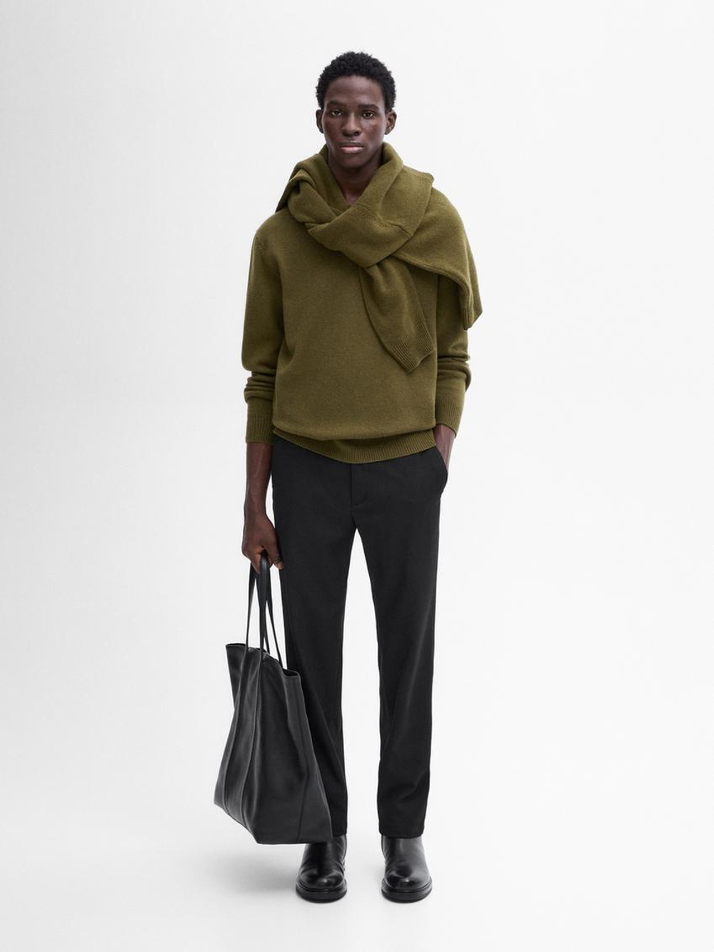 Massimo Dutti Свитер из смесовой шерсти с круглым вырезом, зеленый