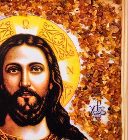 AMB-51/ 2 Икона «Иисус Христос» (с янтарной крошкой) дер.рамка 21х30