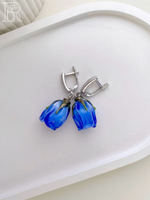LEFIREL' Серьги серебряные женские "Лазурия" с цветами из муранского стекла / ювелирные украшения из родированного серебра 925