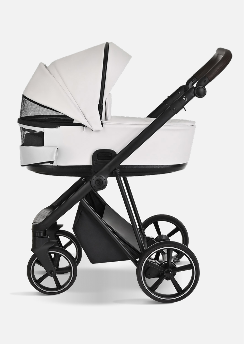Roan Коляска 2 в 1 Sol Leather White Black Тем.коричневый