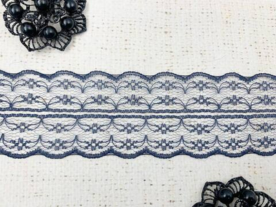 Кружево-трикотаж, ш. 4.5 см, тёмно-синий