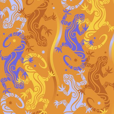 Танцующие ящерицы на золотисто-желтом