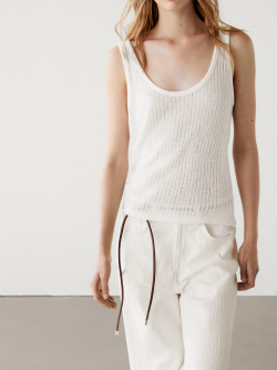 Massimo Dutti Топ с горловиной в рубчик и бретелями, натуральный, кремовый