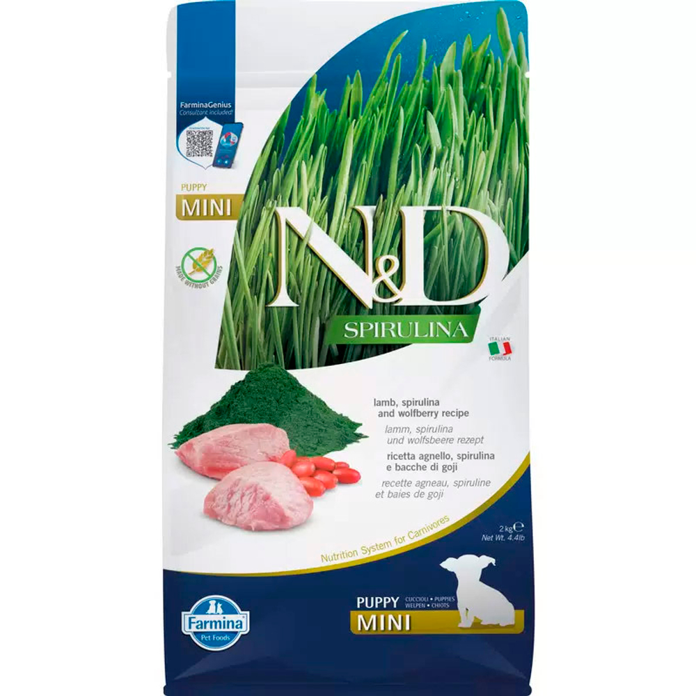 Сухой корм N&D Spirulina Lamb&Wolfberry Puppy Mini ягненок и ягоды годжи 2кг для мини щенков