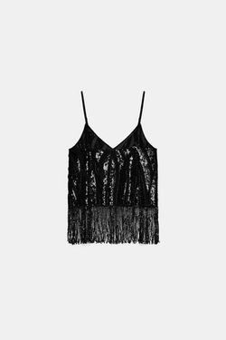 ZARA ТОП С БАХРОМОЙ И ПАЙЕТКАМИ, ЧЕРНЫЙ