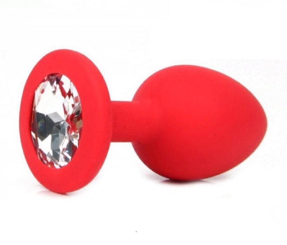 Анальная втулка красная с кристаллом Large прозрачный 9 см