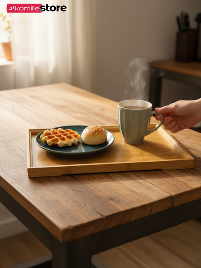 Поднос прямоугольный 37х26 см. бамбуковый с бортиком