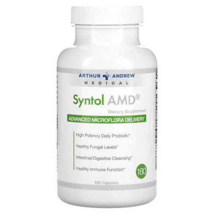 Пребиотики и пробиотики Arthur Andrew Medical, Syntol AMD, Advanced Microflora Delivery, средство для здоровой микрофлоры, 500 мг, 180 капсул