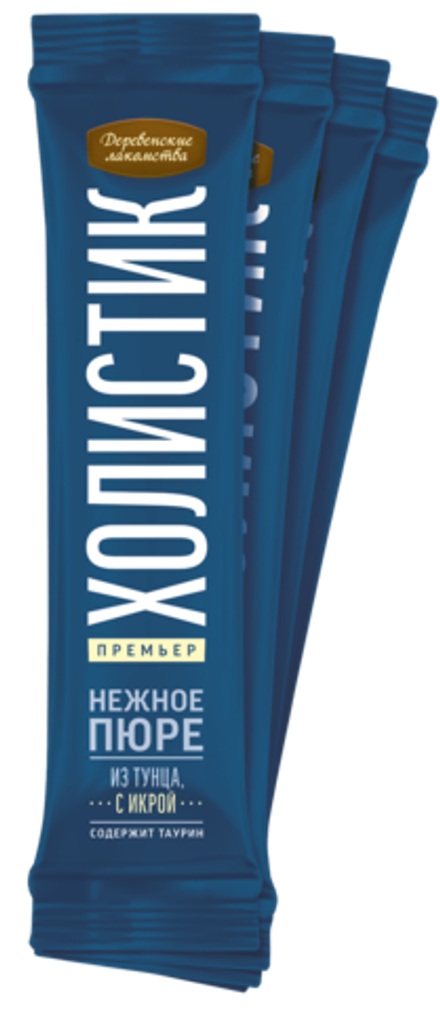 Деревенские Лакомства д/кошек "Нежное пюре из Лосося с Икрой летучей рыбы", 1шт