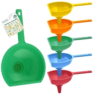 Воронка с ситечком 5цв 13*11см, ручка 10см МГ76-60 (комплект 5 шт)