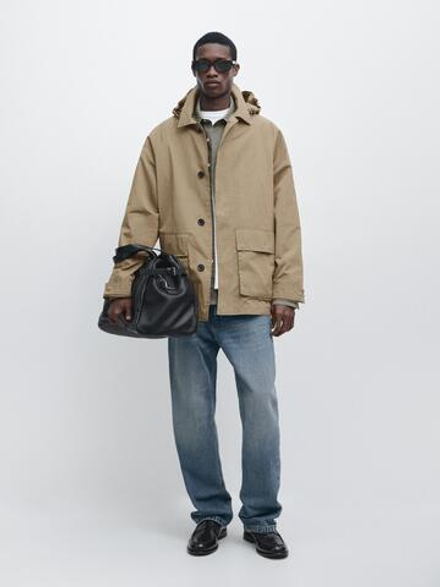 Massimo Dutti Парка из смесового хлопка с карманами, бежевый