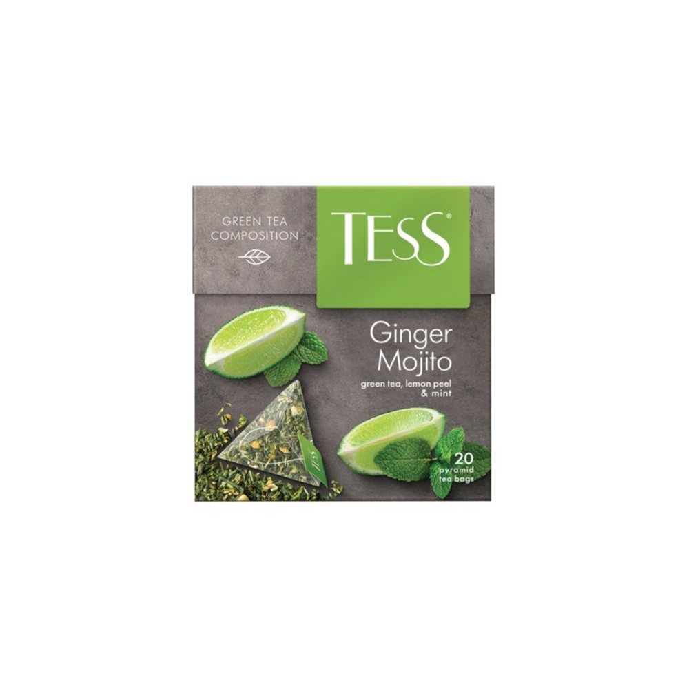Чай TESS Ginger Mojito, зеленый с ароматом мяты и лайма, 20 пирамидок по 1,8 г, 0788-12