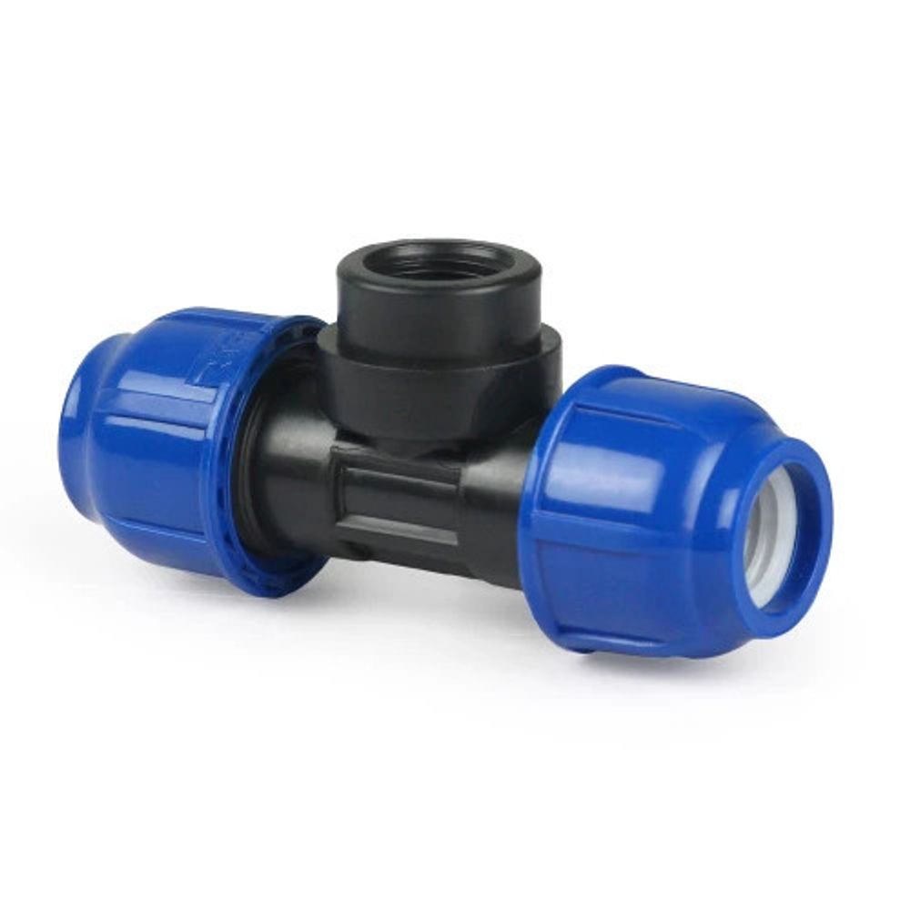 Тройник компрессионный внутр.резьба PN16 d 20x3/4" для ПЭ труб, РТП (11600)