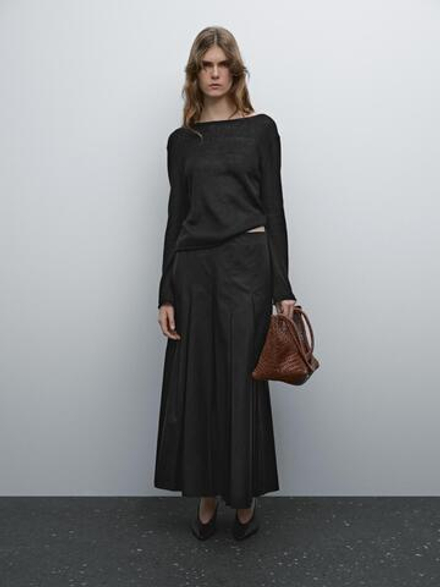 Massimo Dutti Юбка миди с асимметричной складкой, черный