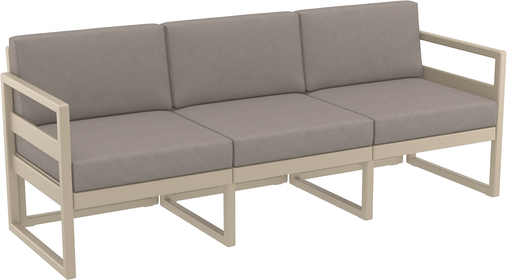 Диван пластиковый трехместный с подушками Siesta Contract Mykonos XL, бежевый, светло-коричневый