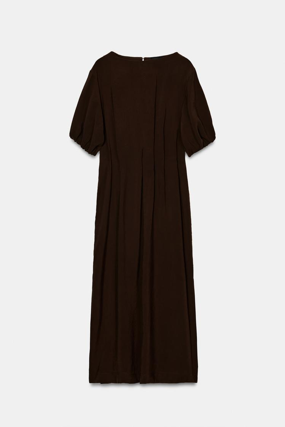ZARA ПЛАТЬЕ МИДИ С ПЛИССИРОВКОЙ, ШОКОЛАДНЫЙ