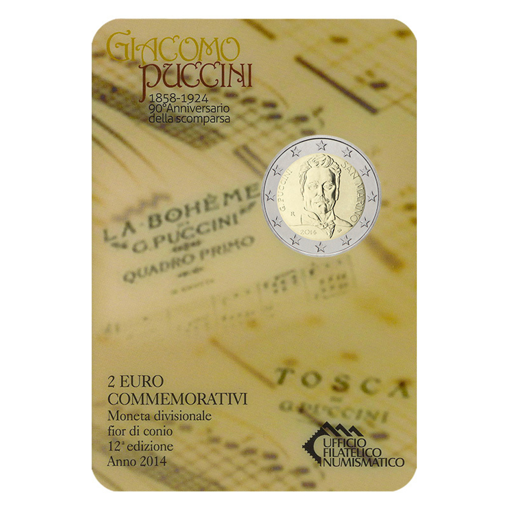 San Marino 2 Euro 2014 – 90th Anniversary of Death of Giacomo Puccini (1858 - 1924) (BU)
